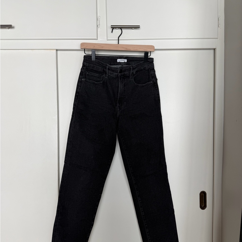 Good American Black High-Rise Straight Jeans